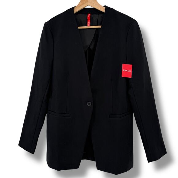 Spanx Perfect Collarless Blazer Sz S Small Ponte Jacket Black Solid Suiting - Picture 1 of 8